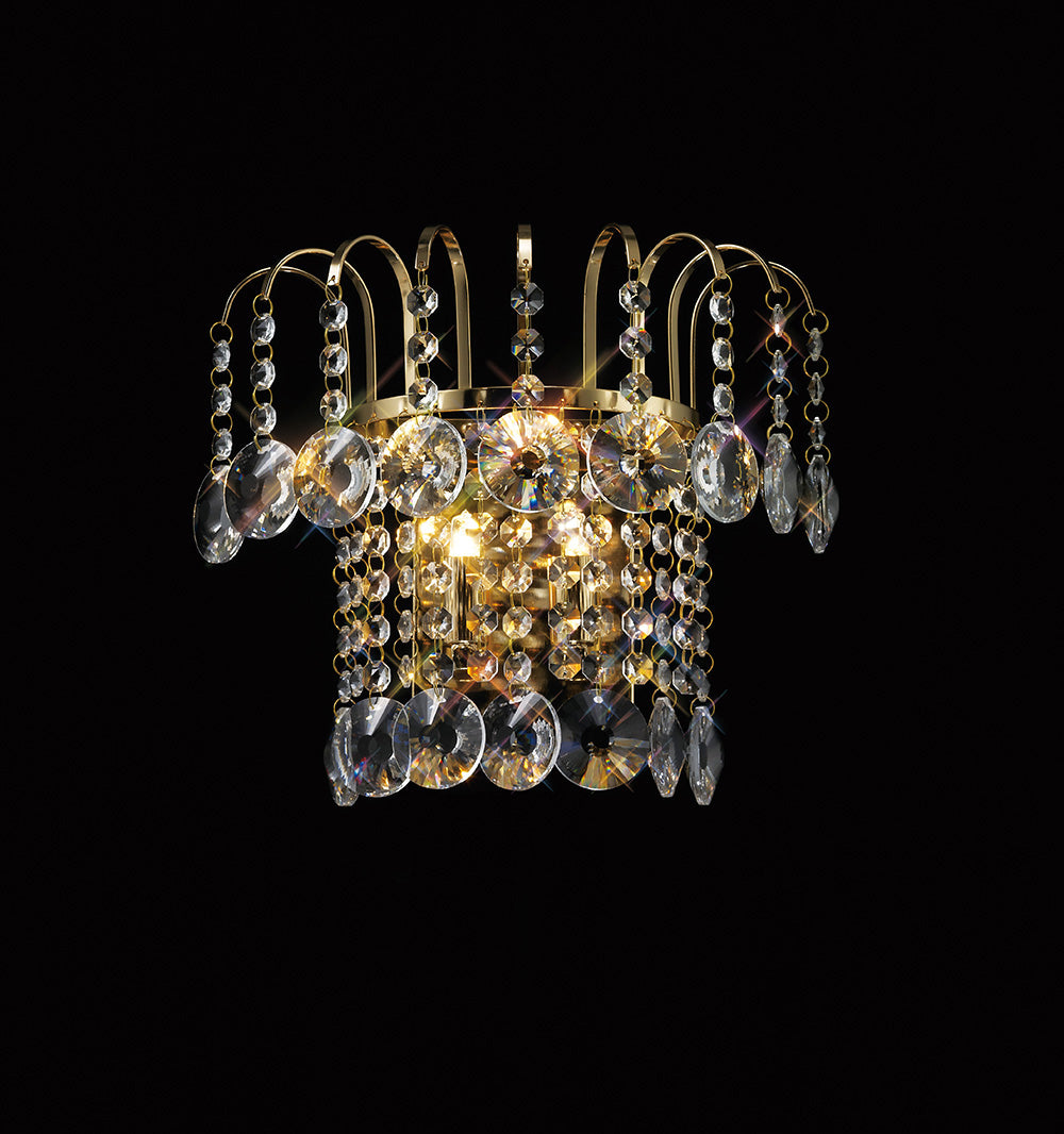 Diyas Rosina 2 Light Switched Wall Light in French Gold with Crystal