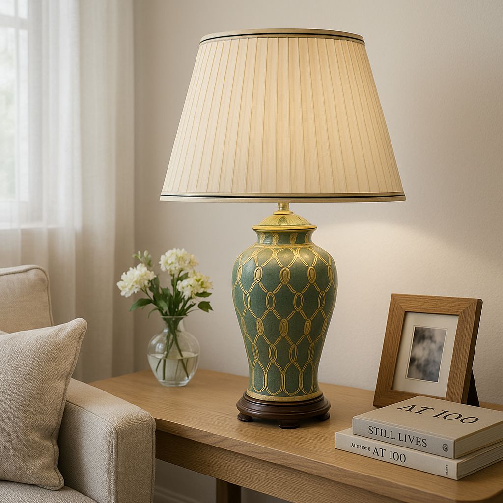 Elstead Sashi Traditional Table Lamp with Tall Empire Shade