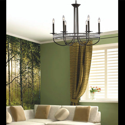 Diyas Saskia 6 Light Round Pendant Light in Aged Bronze with Crystal