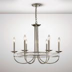 Diyas Saskia 6 Light Round Pendant Light in Polished Nickel with Crystal