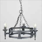 Elstead Saxon 3 Light Pendant Light in Black Silver Ironwork