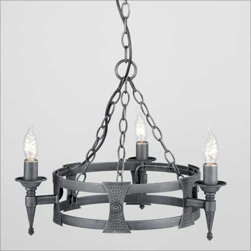 Elstead Saxon 3 Light Pendant Light in Black Silver Ironwork
