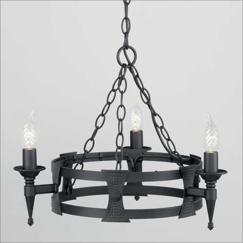 Elstead Saxon 3 Light Ceiling Light in Hand Painted Black Ironwork