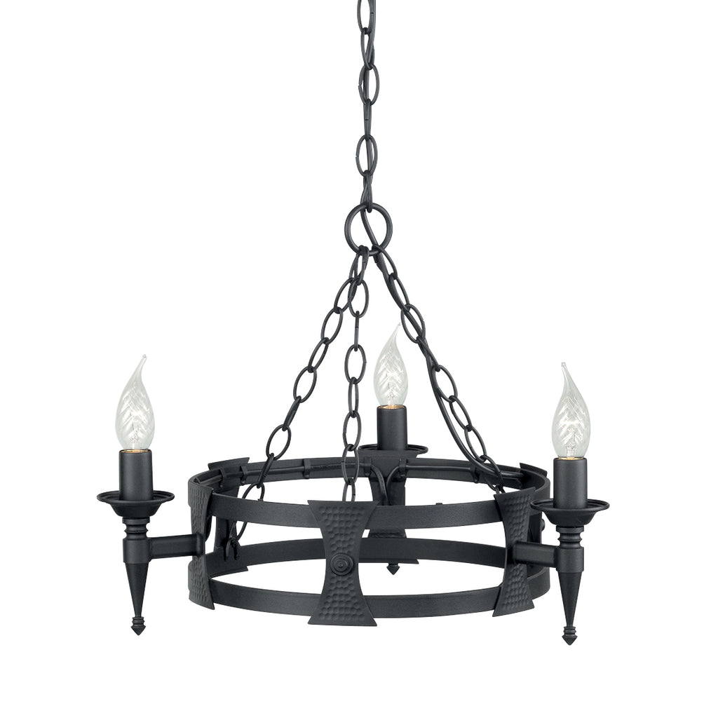 Elstead Saxon 3 Light Ceiling Light in Hand Painted Black Ironwork