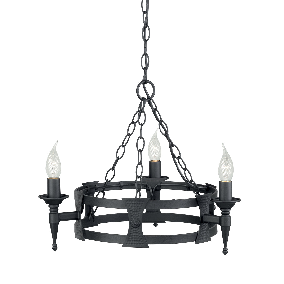 Elstead Saxon 3 Light Ceiling Light in Hand Painted Black Ironwork