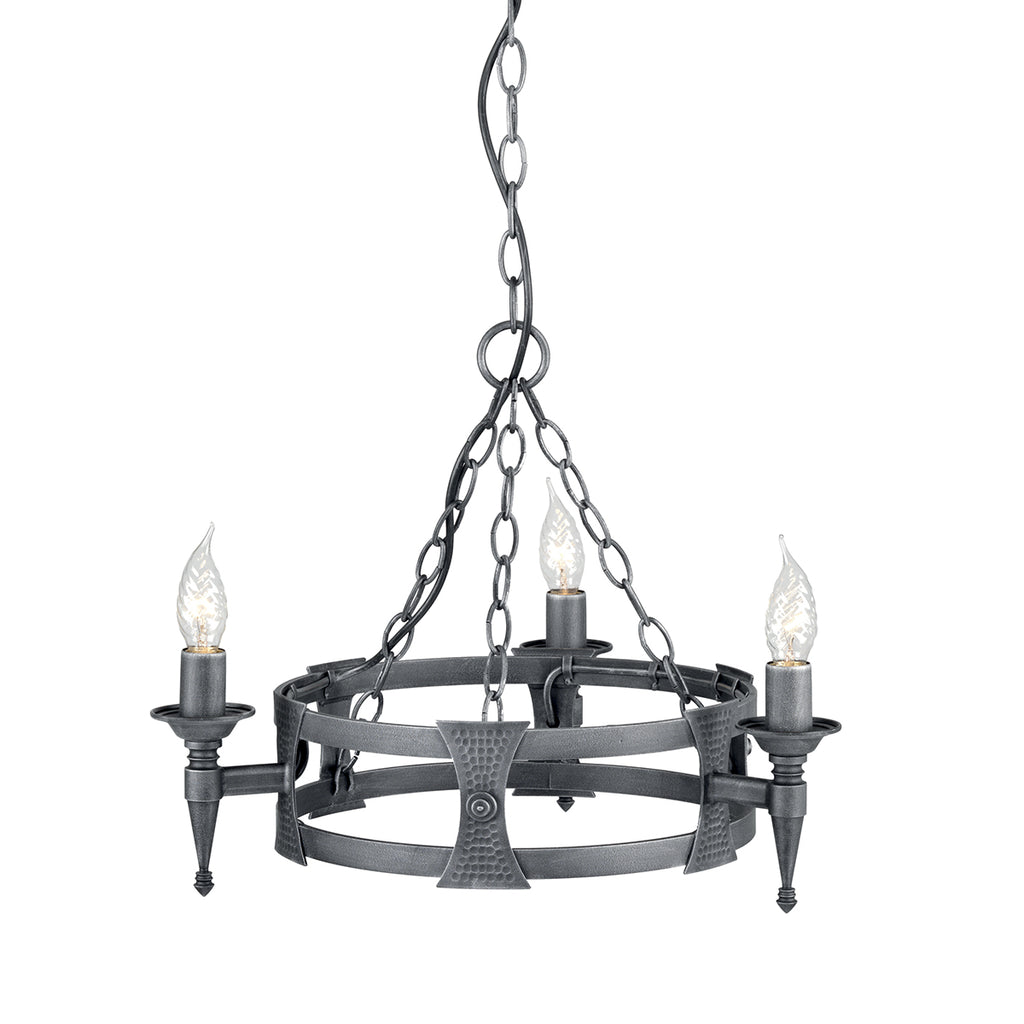 Elstead Saxon 3 Light Pendant Light in Black Silver Ironwork