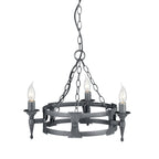 Elstead Saxon 3 Light Pendant Light in Black Silver Ironwork