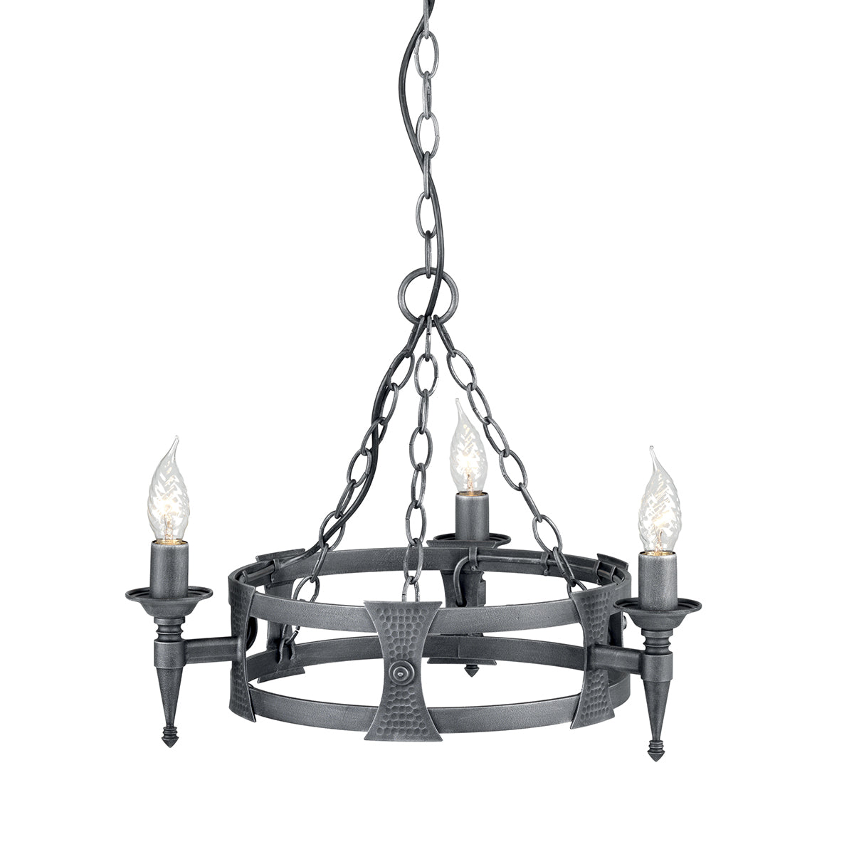 Elstead Saxon 3 Light Pendant Light in Black Silver Ironwork
