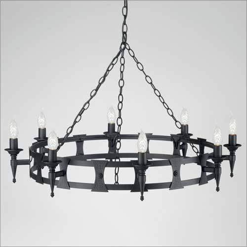 Elstead Saxon 8 Light Ceiling Light in Hand Painted Black Ironwork