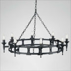 Elstead Saxon 8 Light Ceiling Light in Hand Painted Black Ironwork