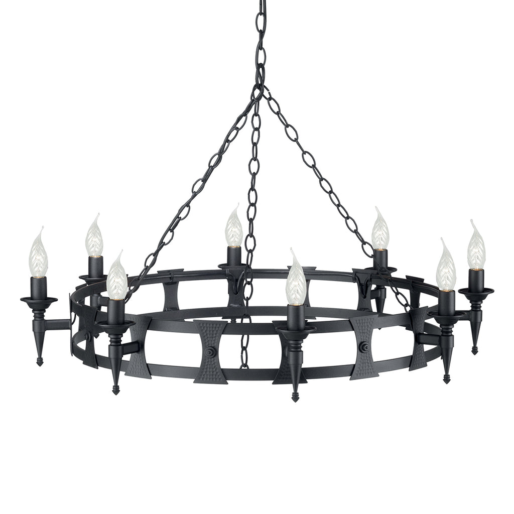 Elstead Saxon 8 Light Ceiling Light in Hand Painted Black Ironwork
