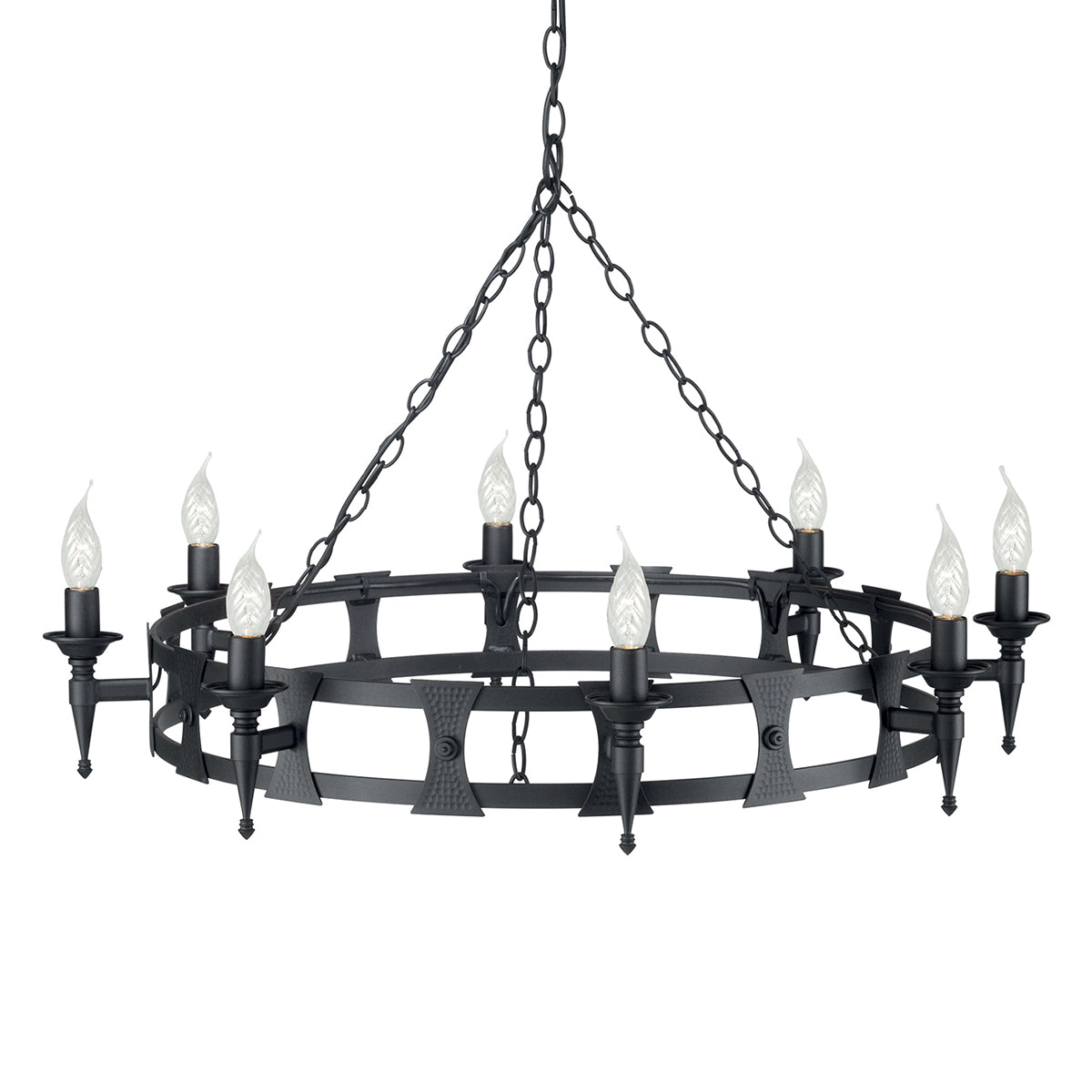 Elstead Saxon 8 Light Ceiling Light in Hand Painted Black Ironwork