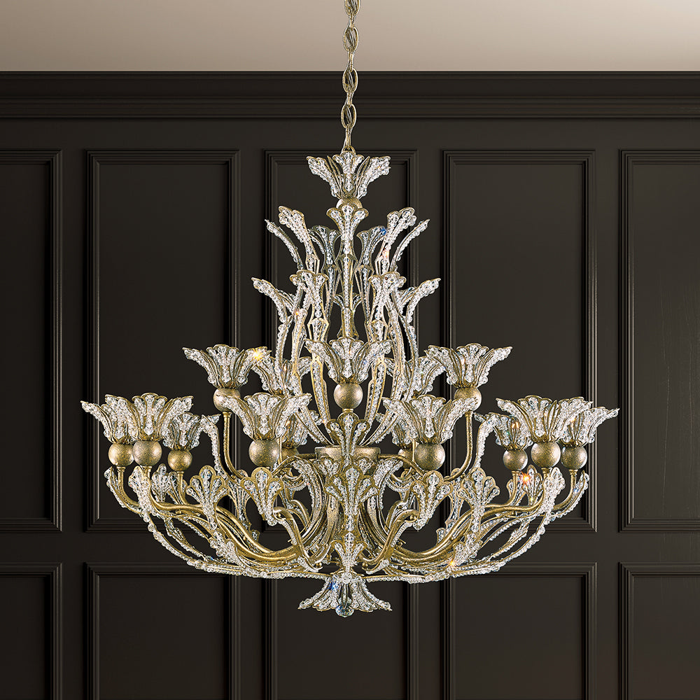 Schonbek Rivendell 16 Light Swarovski Radiance Crystal Chandelier in Etruscan Gold