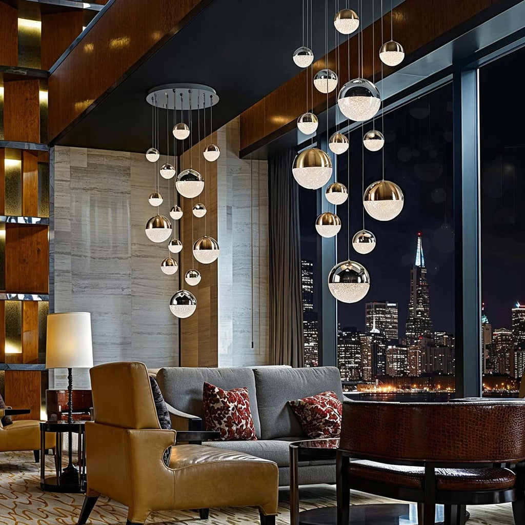 Schuller Sphere 14 Light Cluster Pendant Light with Multicoloured Shades & Remote Control