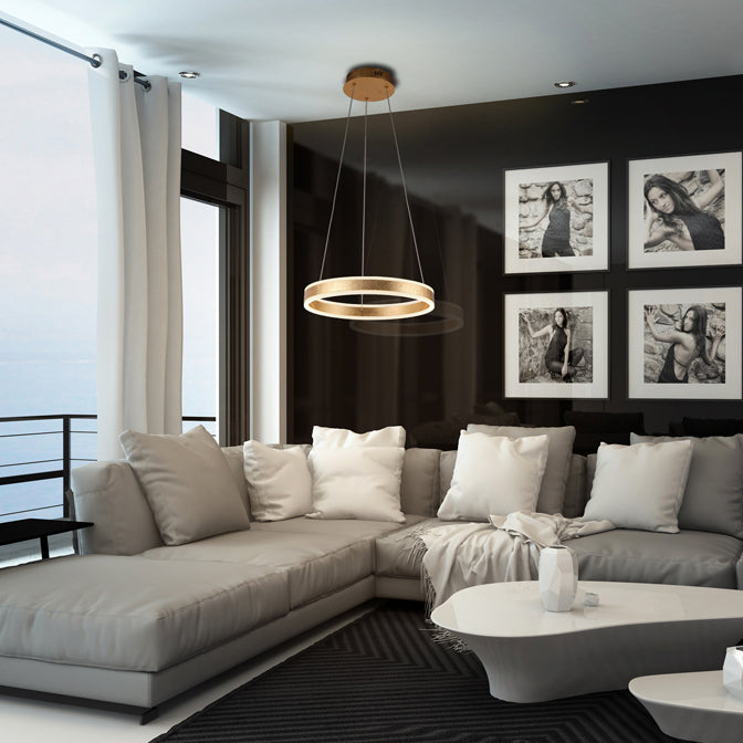 Schuller Helia Pendant Light in Gold Leaf Opal Diffuser