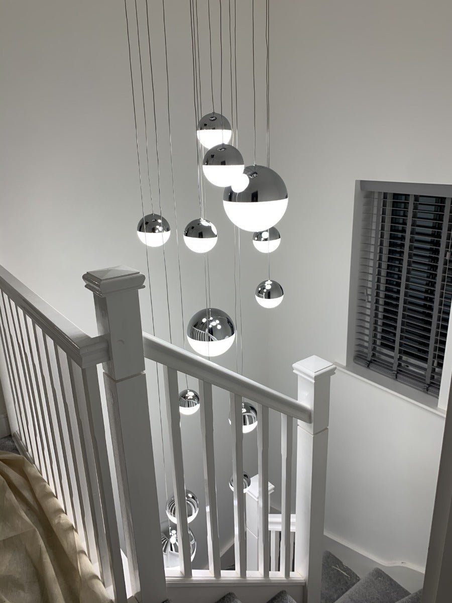 Schuller Sphere 14 Light Cluster Pendant Light in Chrome with Remote Control