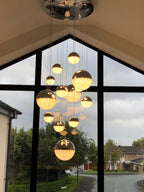 Schuller Sphere 14 Light Cluster Pendant Light in Chrome with Remote Control