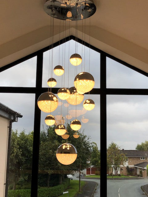 Schuller Sphere 14 Light Cluster Pendant Light in Chrome with Remote Control