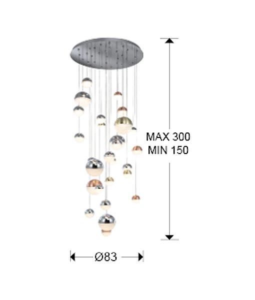 Schuller Sphere 27 Light Cluster Pendant Light in Multicoloured with Bluetooth Control
