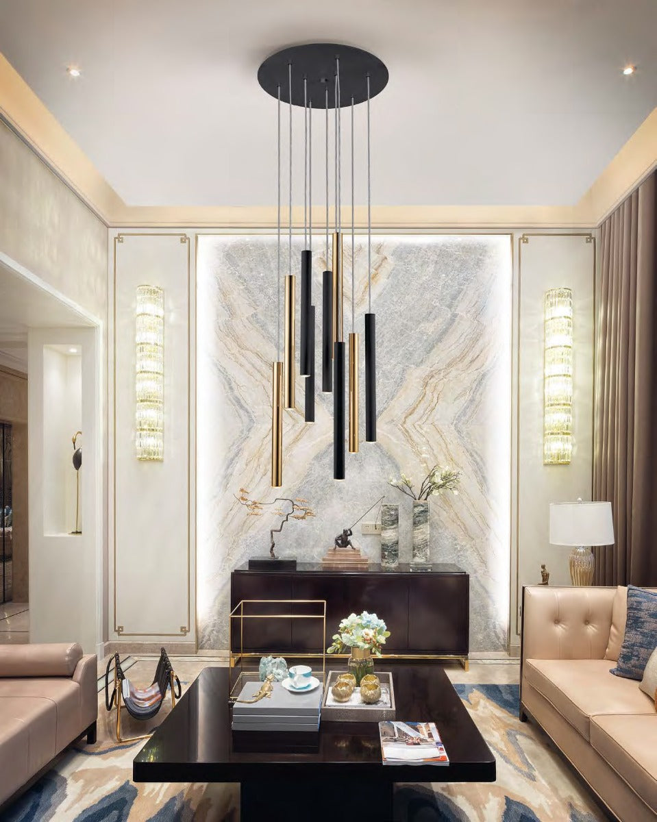 Schuller Varas 9 Light Round Pendant Light in Black and Gold