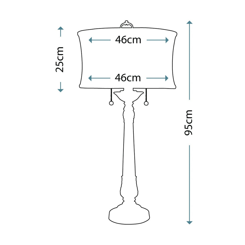 Stiffel Presidential 2 Light Table Lamp in Pewter - dimensions