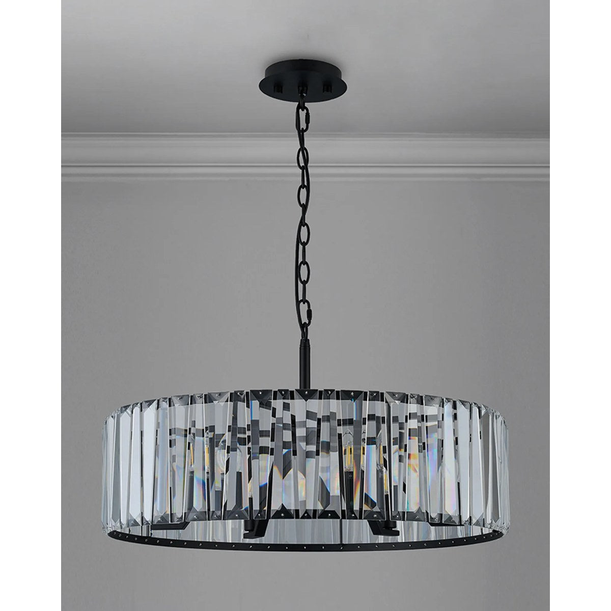 Regent Sierck 70cm 6 Light Crystal Hoop Chandelier - Satin Black