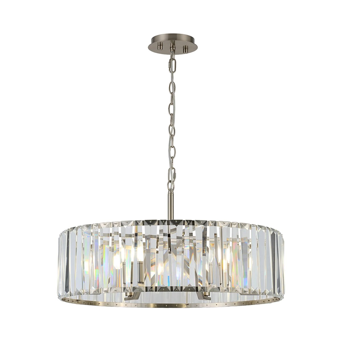 Regent Sierck 70cm 6 Light Crystal Hoop Chandelier - Satin Nickel