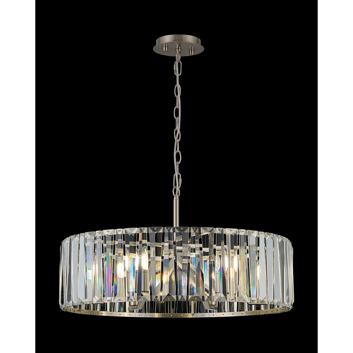 Regent Sierck 70cm 6 Light Crystal Hoop Chandelier - Satin Nickel