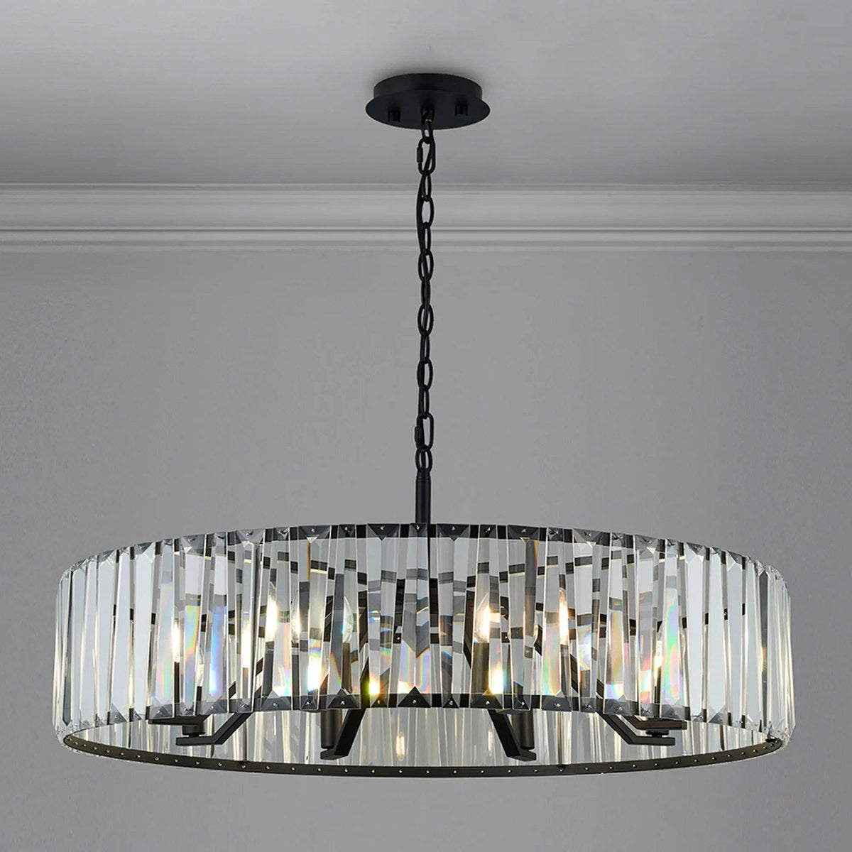 Regent Sierck 90cm 8 Light Crystal Hoop Chandelier - Satin Black