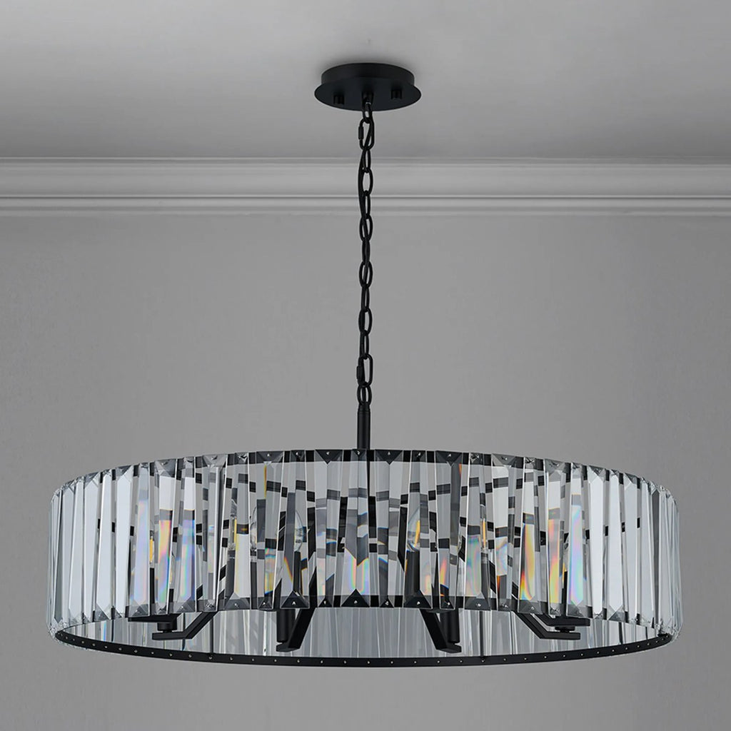 Regent Sierck 90cm 8 Light Crystal Hoop Chandelier - Satin Black