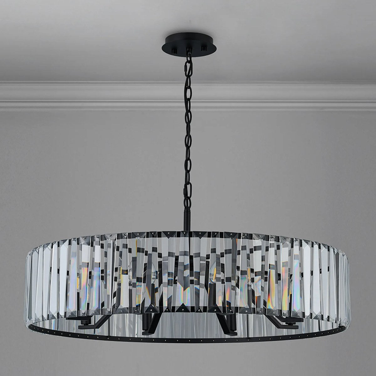 Regent Sierck 90cm 8 Light Crystal Hoop Chandelier - Satin Black