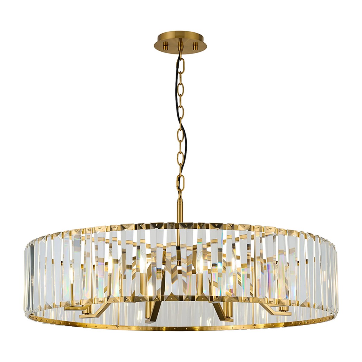 Regent Sierck 90cm 8 Light Crystal Hoop Chandelier - Brass