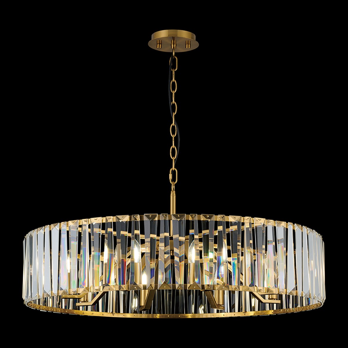 Regent Sierck 90cm 8 Light Crystal Hoop Chandelier - Brass