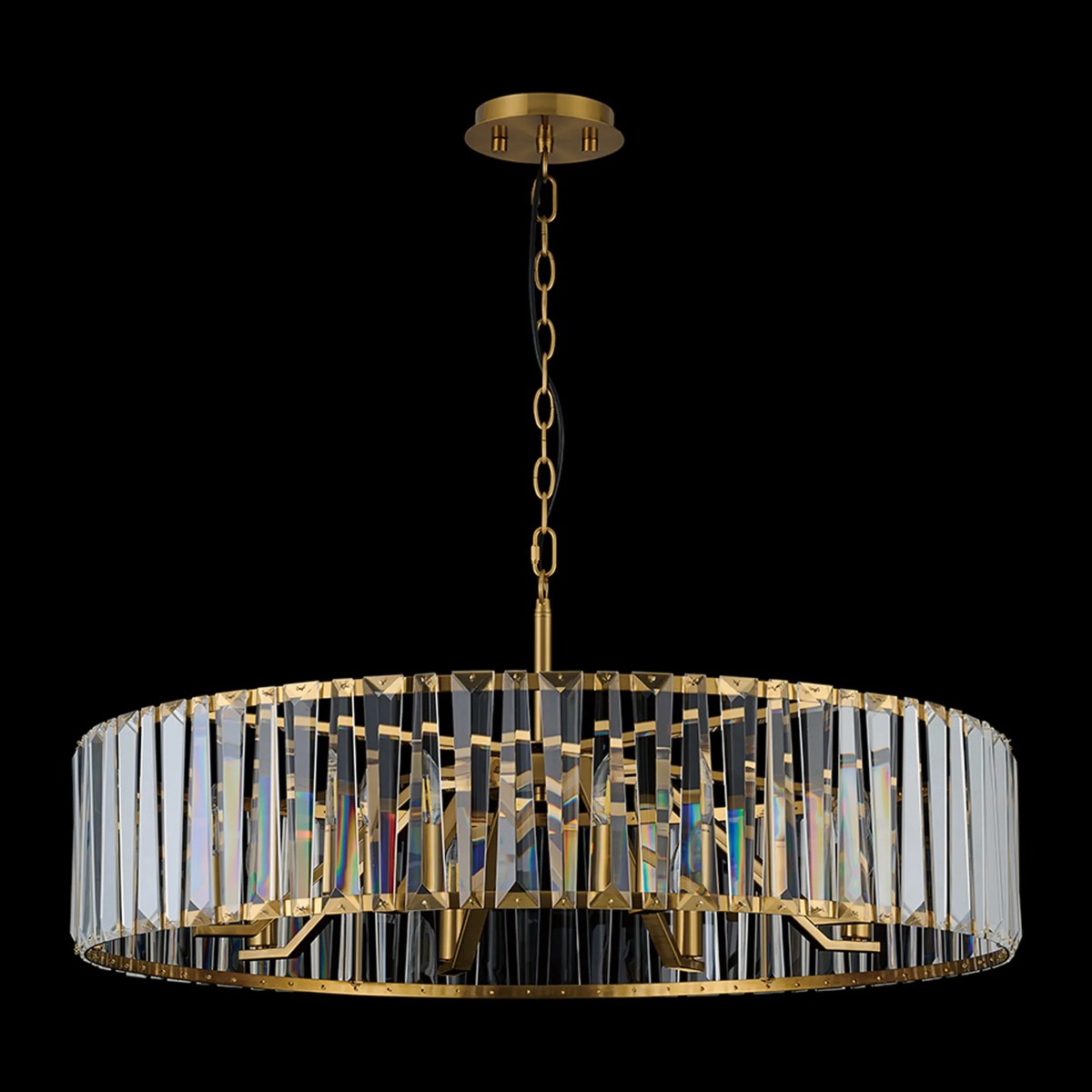 Regent Sierck 90cm 8 Light Crystal Hoop Chandelier - Brass