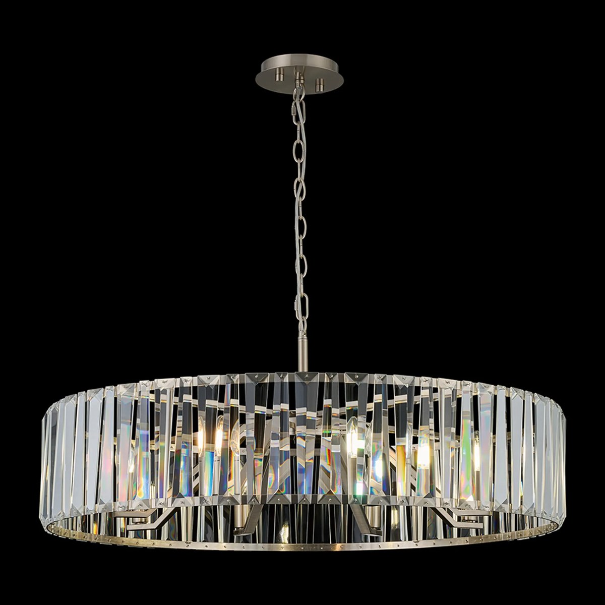 Regent Sierck 90cm 8 Light Crystal Hoop Chandelier - Satin Nickel
