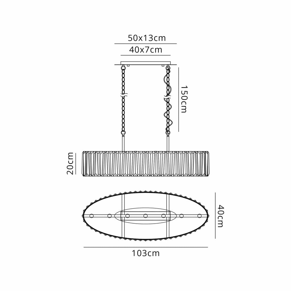 Regent Sierck Crystal Linear 7 Light Chandelier - dimensions