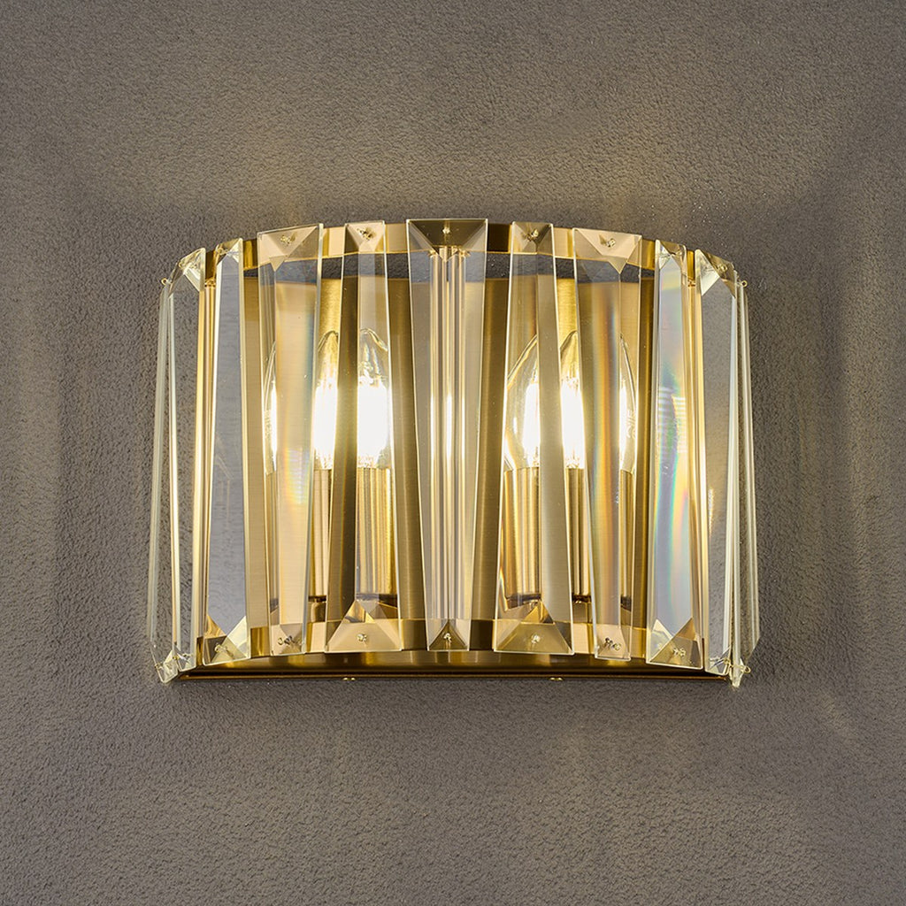 Regent Sierck Crystal 2 Light Wall Light - Brass