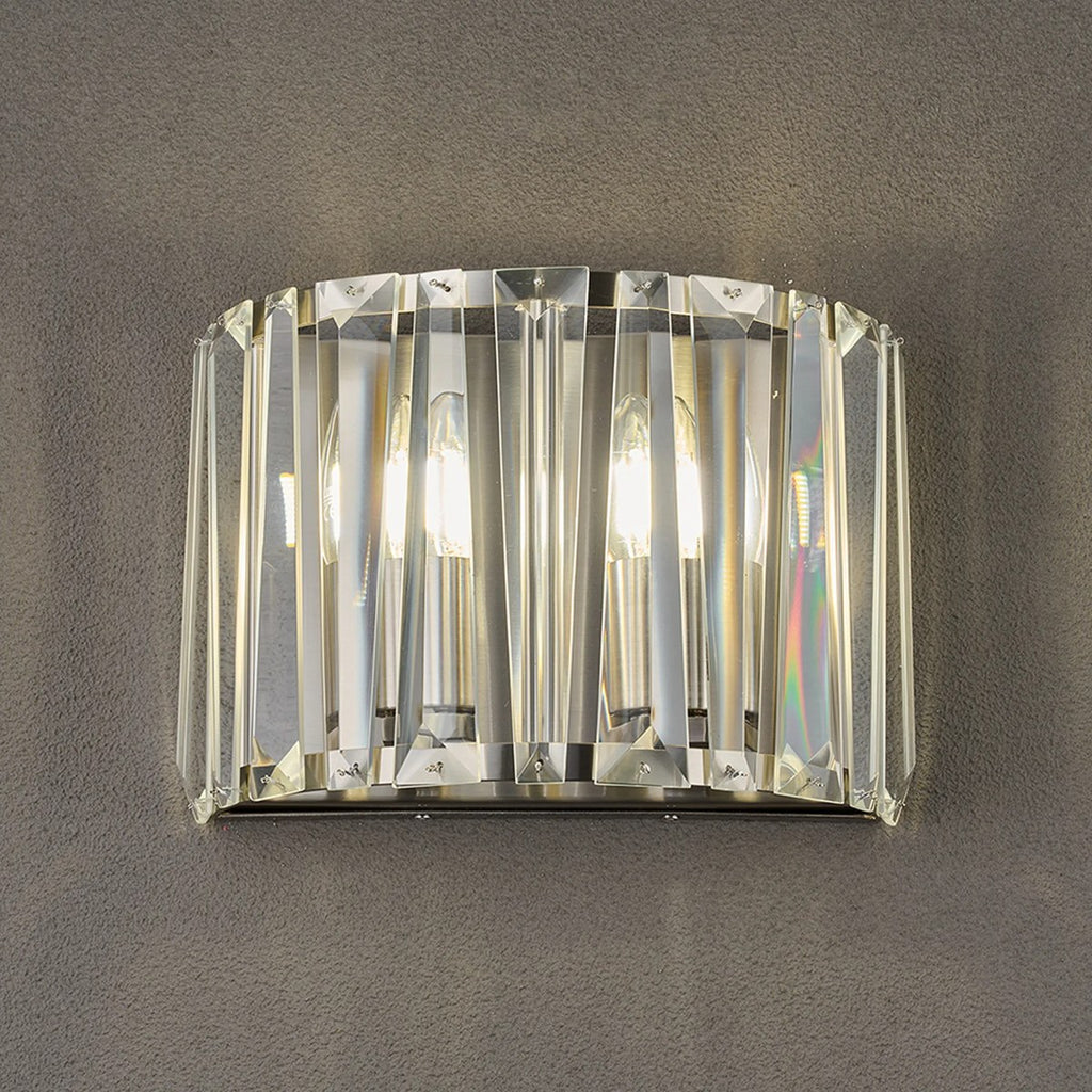 Regent Sierck Crystal 2 Light Wall Light - Satin Nickel