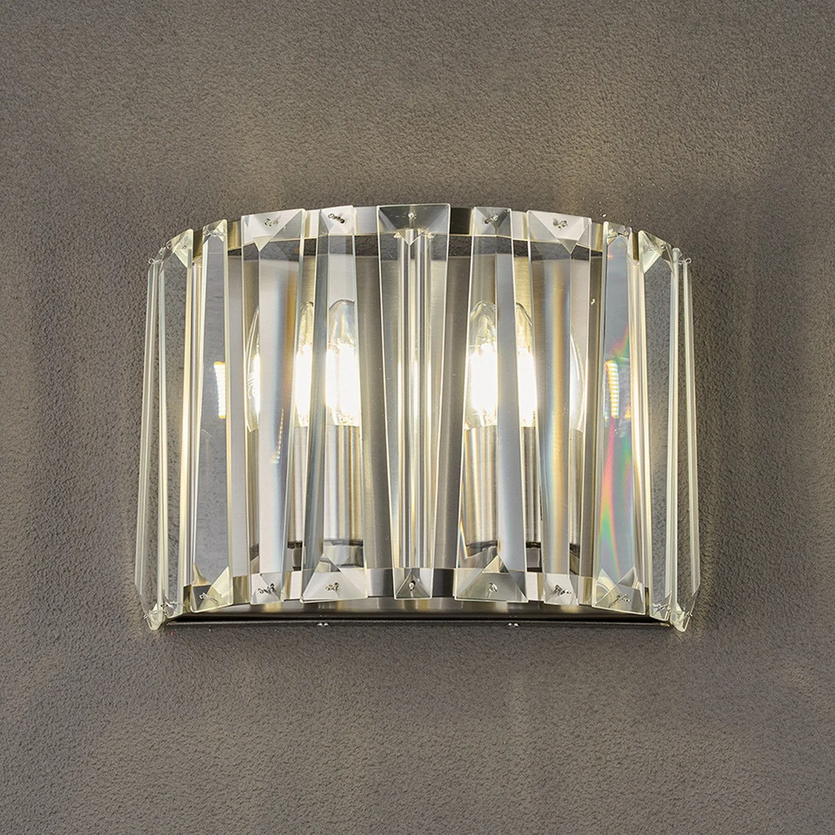 Regent Sierck Crystal 2 Light Wall Light - Satin Nickel