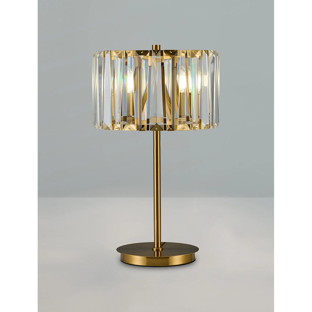 Regent Sierck Crystal 3 Light Switched Table Lamp - Brass