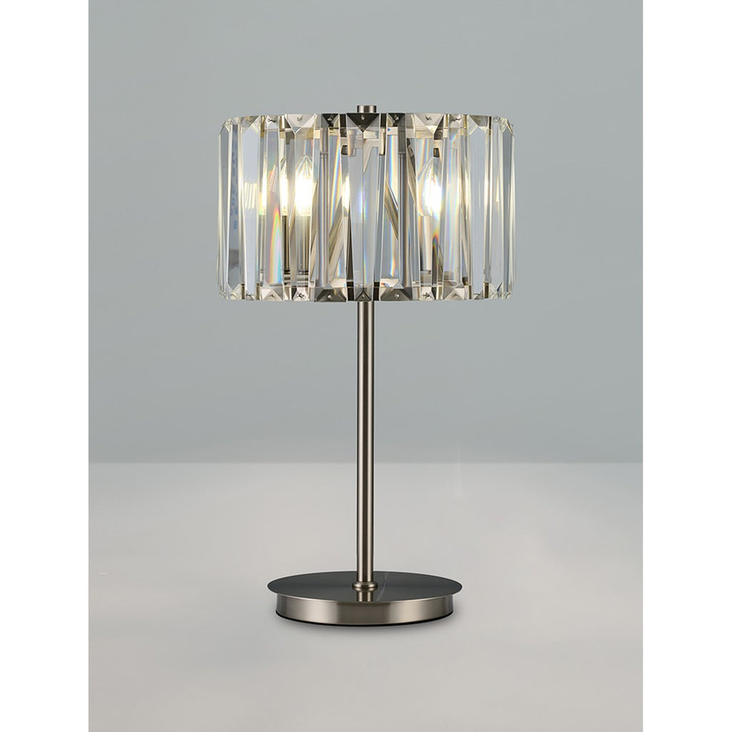 Regent Sierck Crystal 3 Light Switched Table Lamp - Satin Nickel