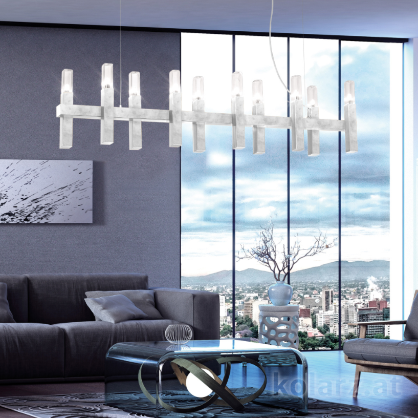 Kolarz Spigolo 10 Light Linear Bar Pendant Silver Leaf 6030.81051