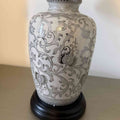 Elstead Silver Thistle Table Lamp white crackle glaze with Silver floral pattern