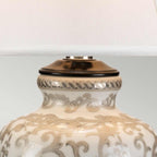 Elstead Silver Thistle Table Lamp white crackle glaze with Silver floral pattern