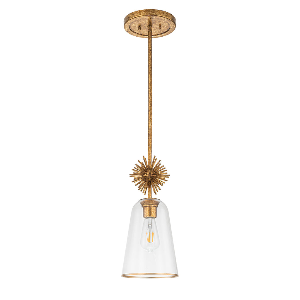 Elstead Staring Pendant Distressed Gold Clear with Clear Glass Shade