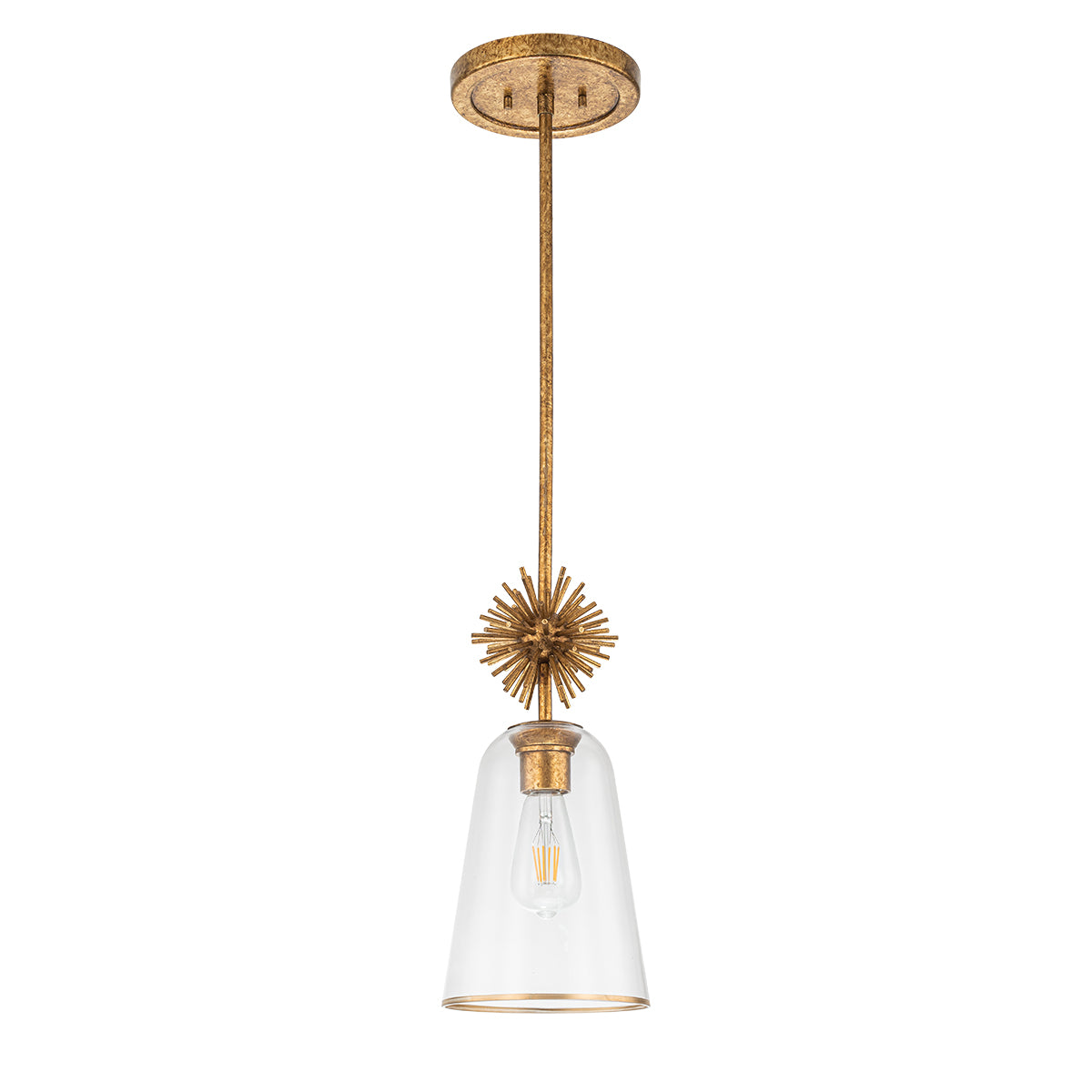 Elstead Staring Pendant Distressed Gold Clear with Clear Glass Shade