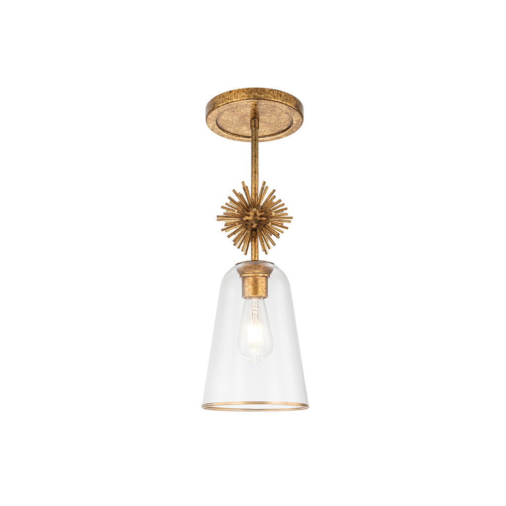 Elstead Staring Pendant Distressed Gold Clear with Clear Glass Shade