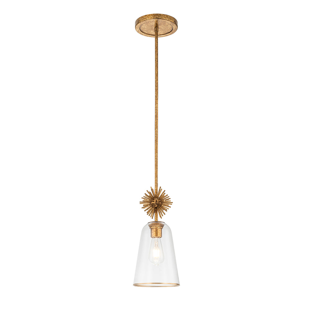 Elstead Staring Pendant Distressed Gold Clear with Clear Glass Shade
