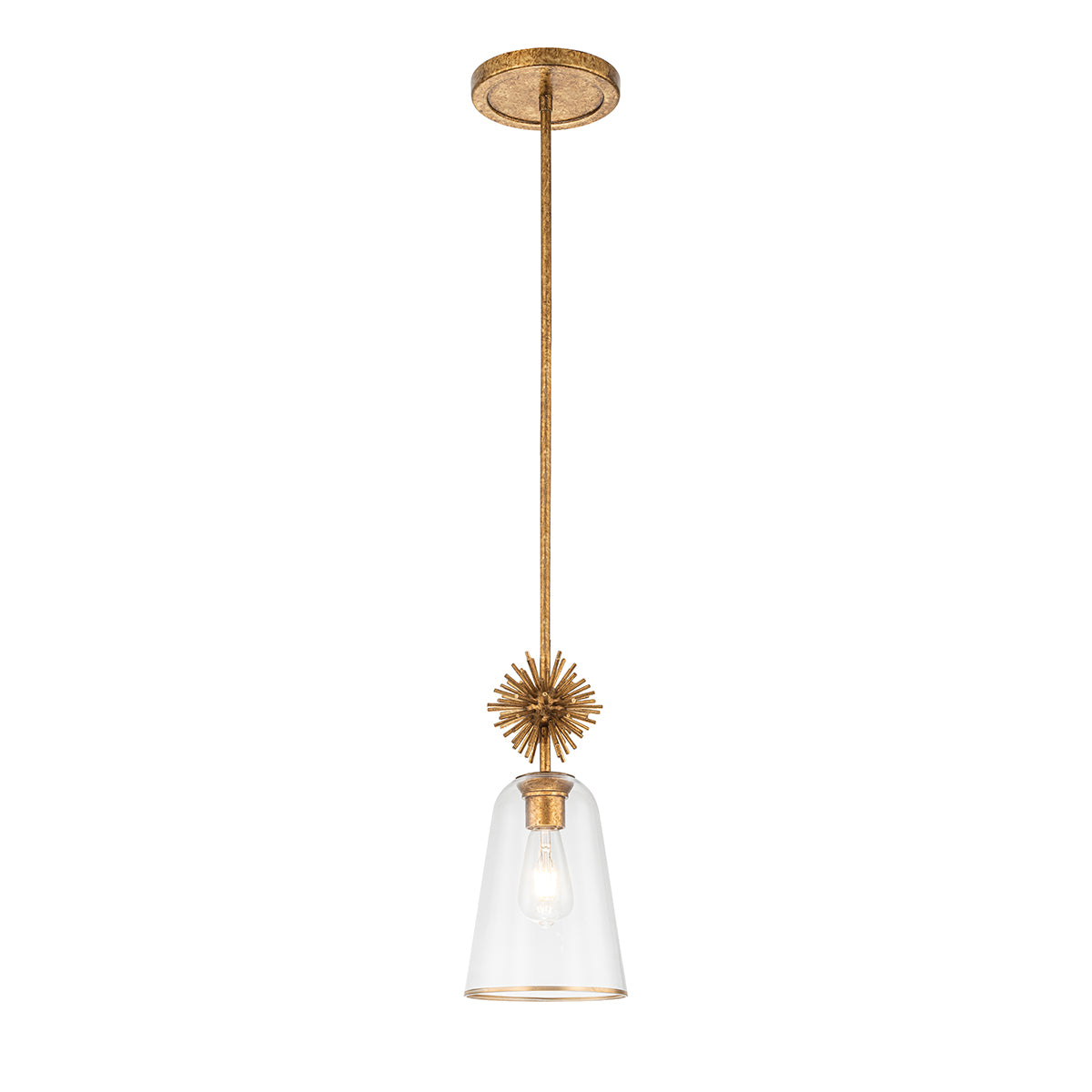 Elstead Staring Pendant Distressed Gold Clear with Clear Glass Shade