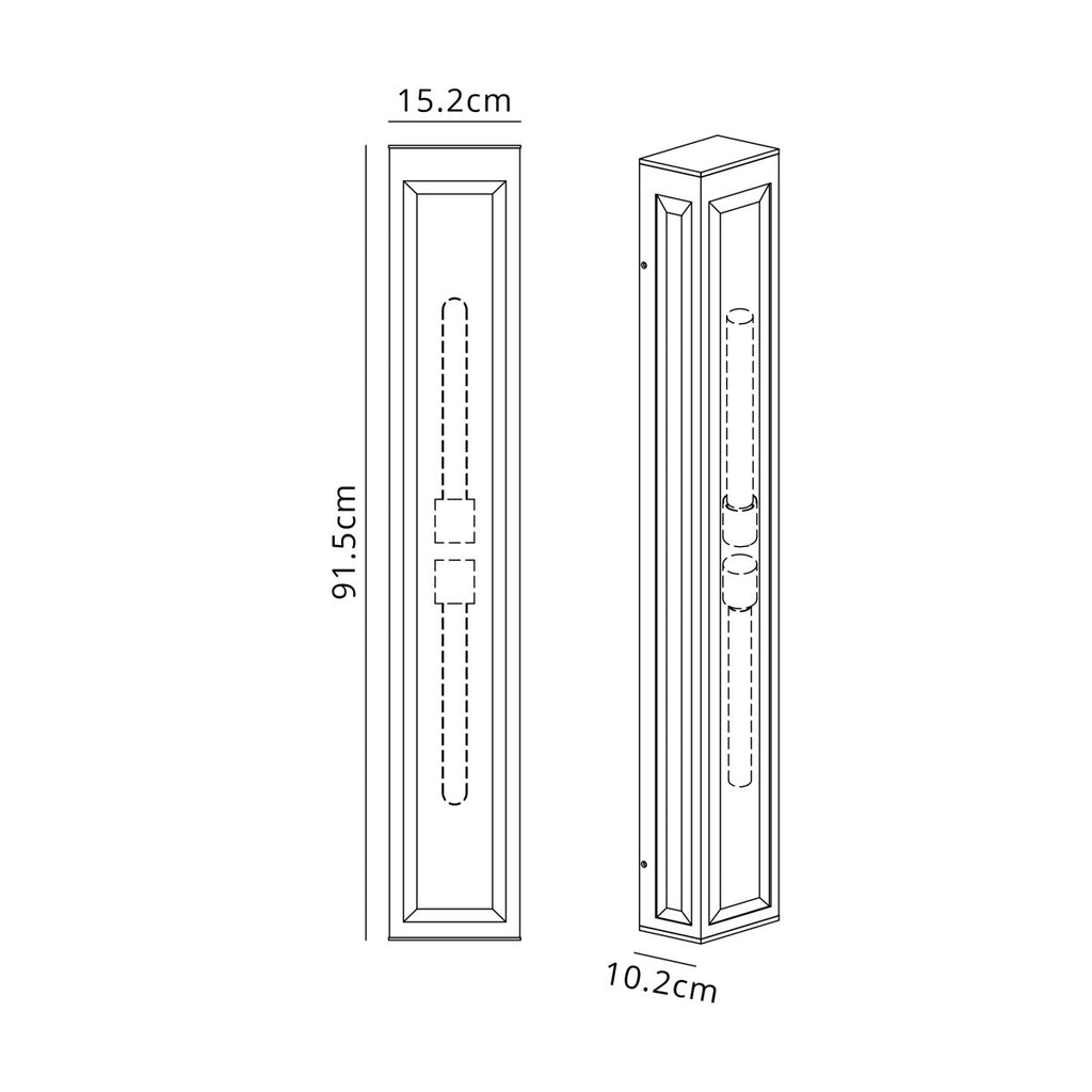 Regent Stenay 915mm 2 Light IP54 Flush Wall Light in Anthracite with Clear Glass